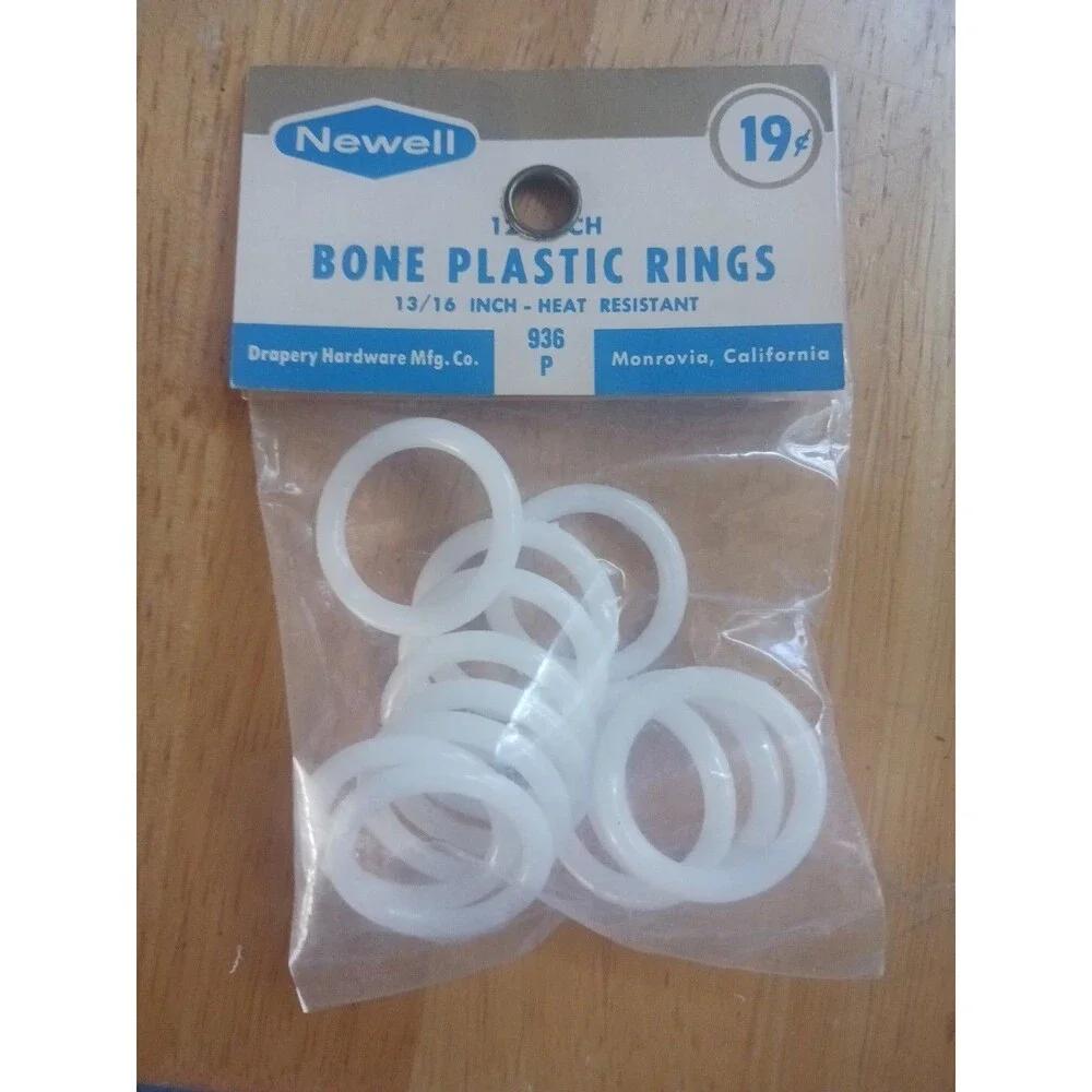 Vintage Newell Bone Plastic Sew-On Cafe Rings 13/16 in. 21 mm Dia. 14 Rings